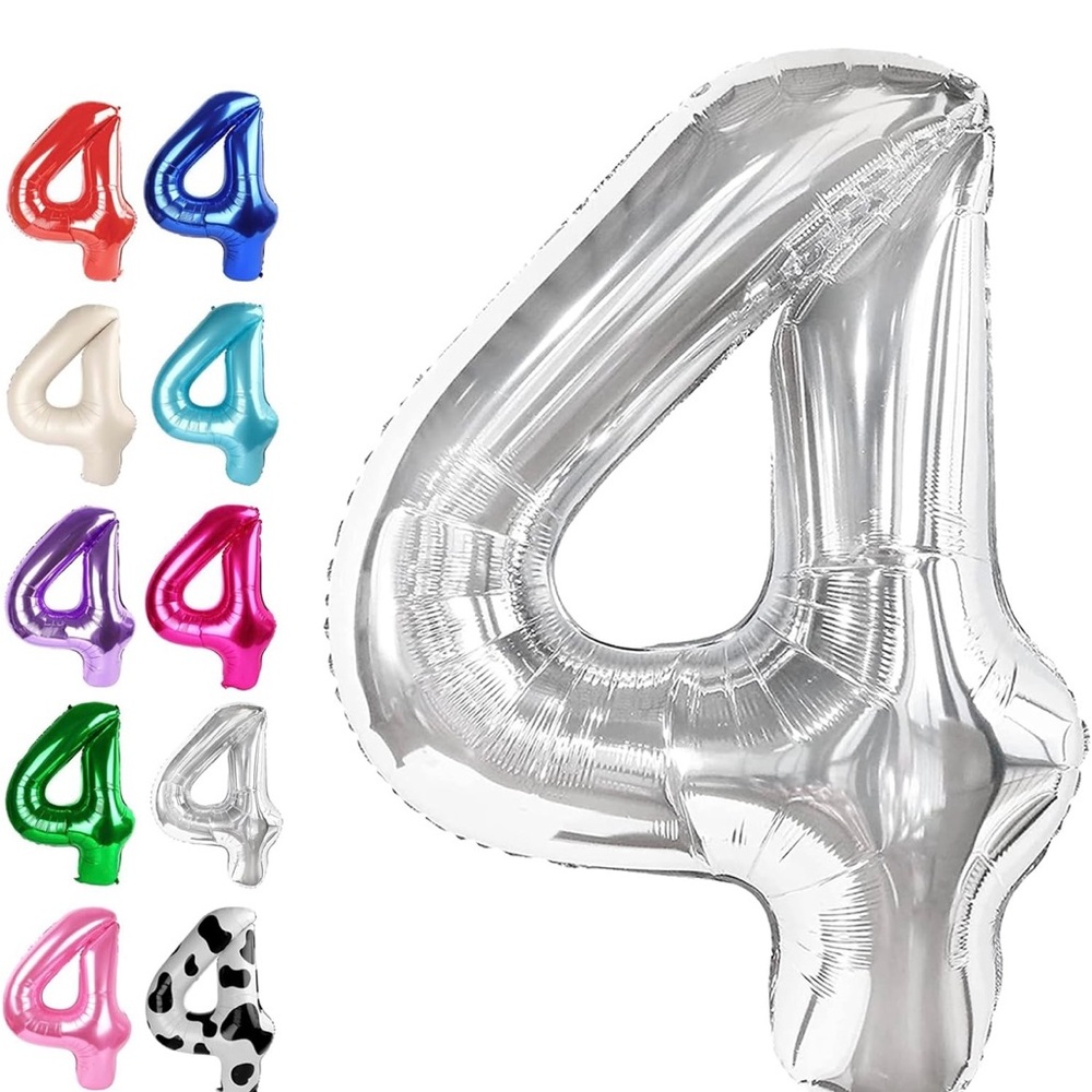 Silver Number 4 Foil Balloon